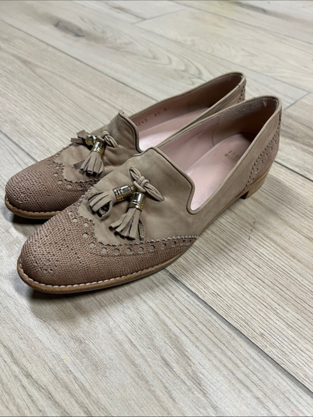 Stuart Weitzman Guything Beige Tassel Loafers